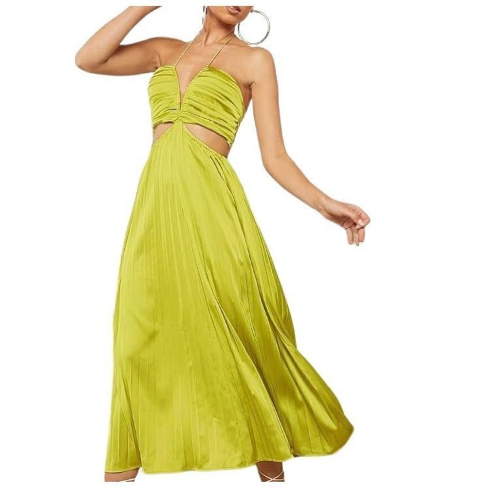 Olive Green Satin Cut Out Maxi Dress Sz Lg
